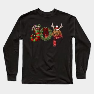Christmas Joy Dwarf Stocking Reindeer Vizsla Long Sleeve T-Shirt